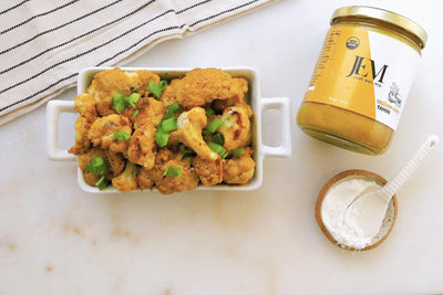 Baked cauliflower with JEM Organics Cashew Curry Tahini