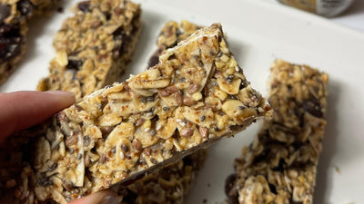 Homemade granola bars on a white plate