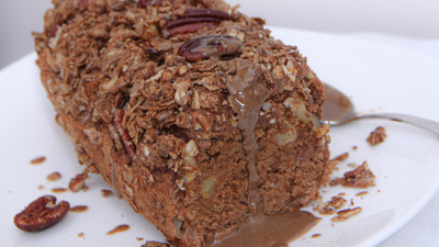Maple pecan apple bread on a white plate