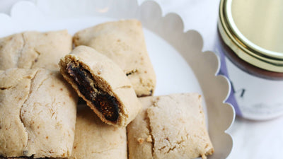 Homemade fig newton on a white plate