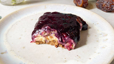 Blueberry Cheesecake Bar on a white plate